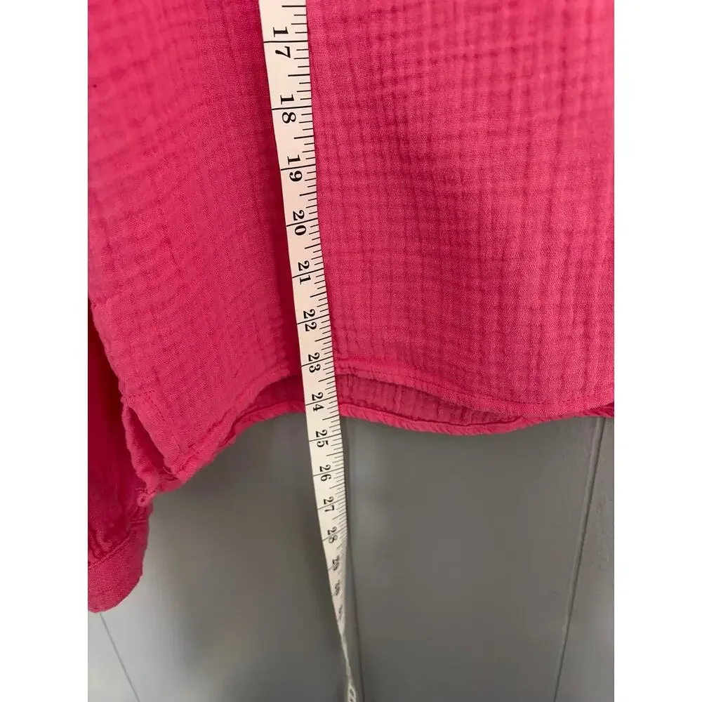 J. Crew Pink Soft Gauze Cotton Fresco Popover Long Sleeve Relaxed Fit Top L